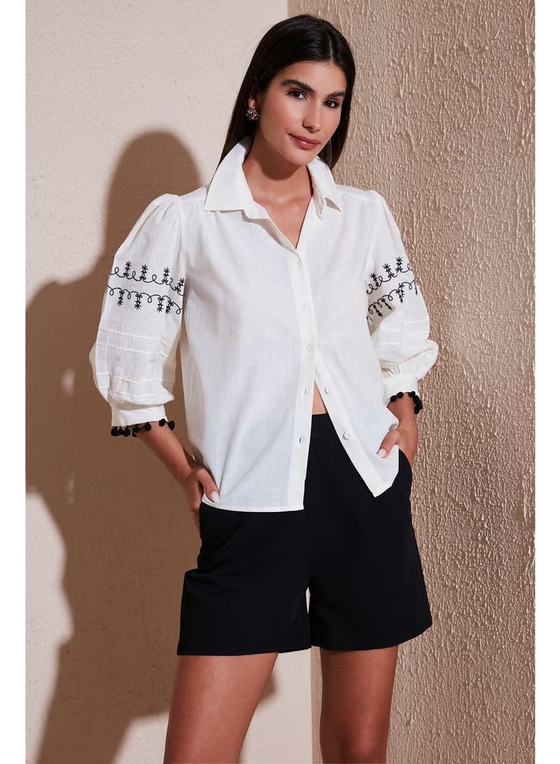 Lela Cotton Regular Fit Balloon Three Quarter Sleeve Shirt Women's Shirt 611GO0302 - Image 3